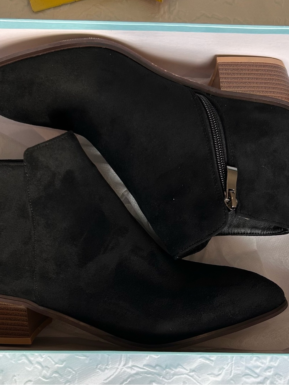 Women's Black Suede Ankle Boots with Low Block Heel